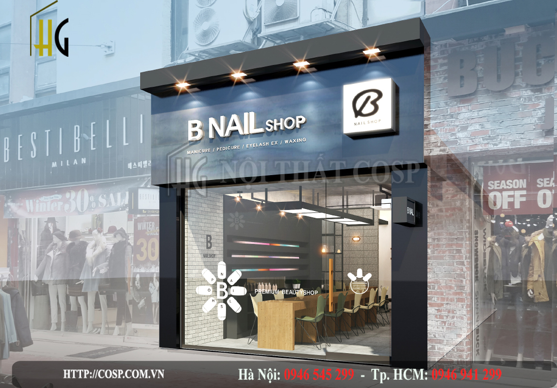 Khu vực mặt tiền dự án thiết kế tiệm nail B Nail Shop